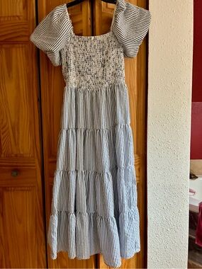 Crystal Doll Blue-and-White Striped Puff Sleeve Dress From DRY GOOD’S